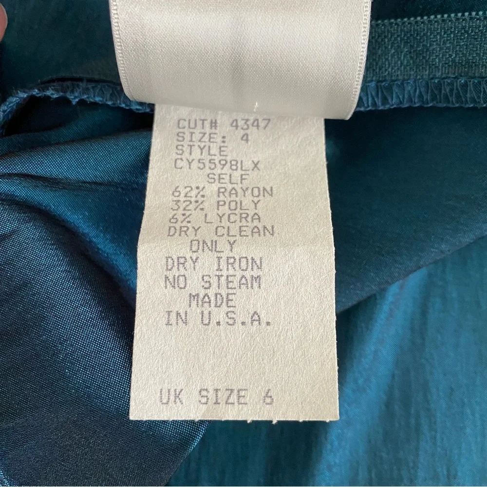 Vintage Tadashi Two-Piece Set Sz 4 Teal Satin Skirt Blouse Wedding Event 90s Y2K - Picture 12 of 16
